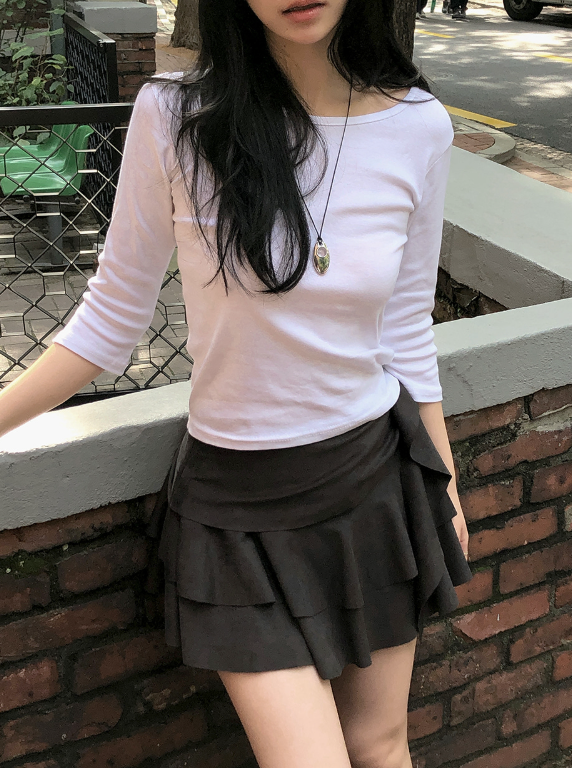 Basic Cotton Three Quarter Sleeve T-shirt (5color)