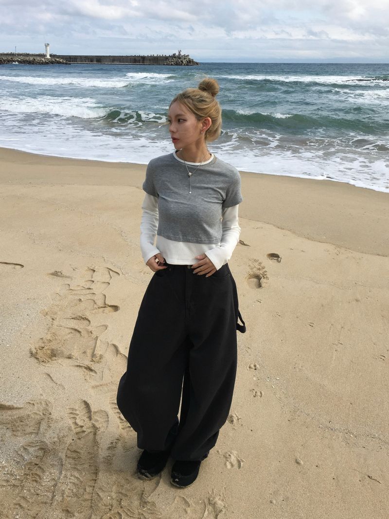 Soft Color Block Layered T-Shirt (3c)
