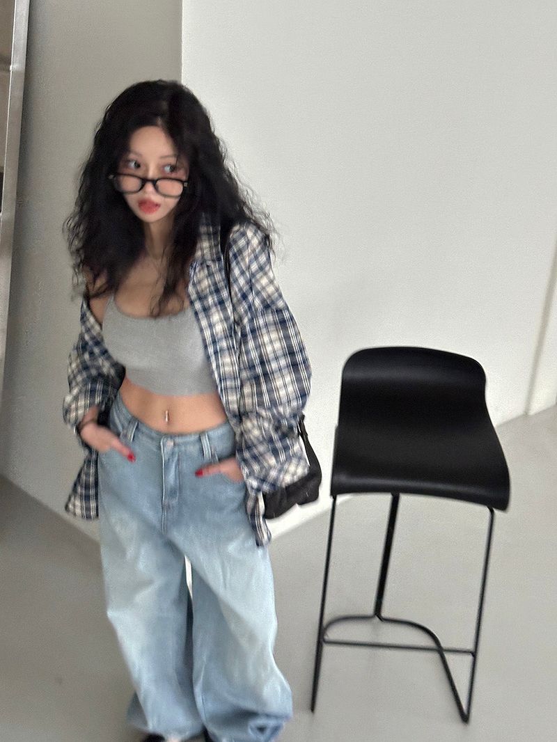 [UNISEX] String checkered shirt