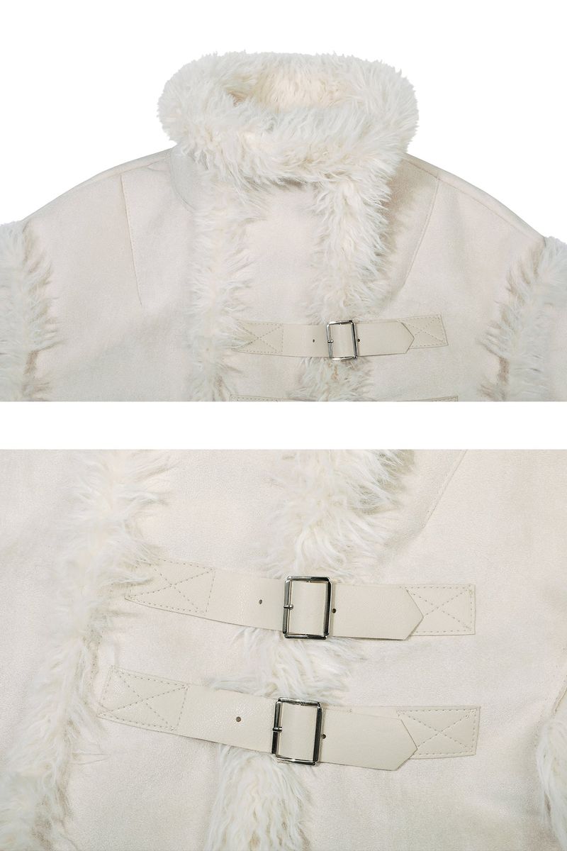 LUNA BELTED SHEARLING JACKET cream