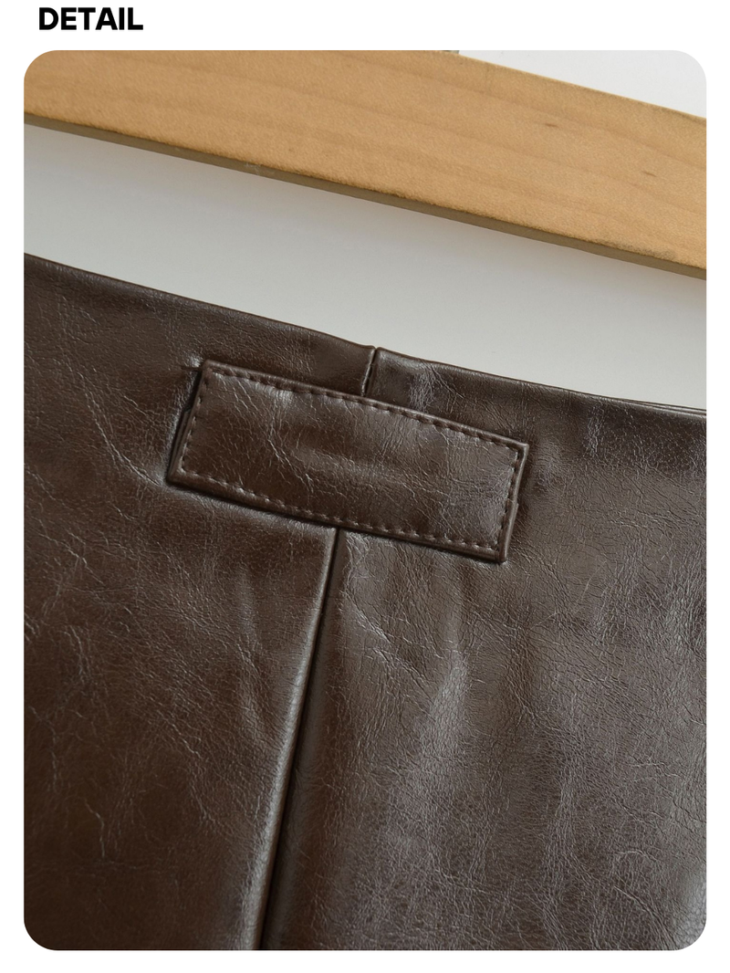 Olive leather A-line mini skirt