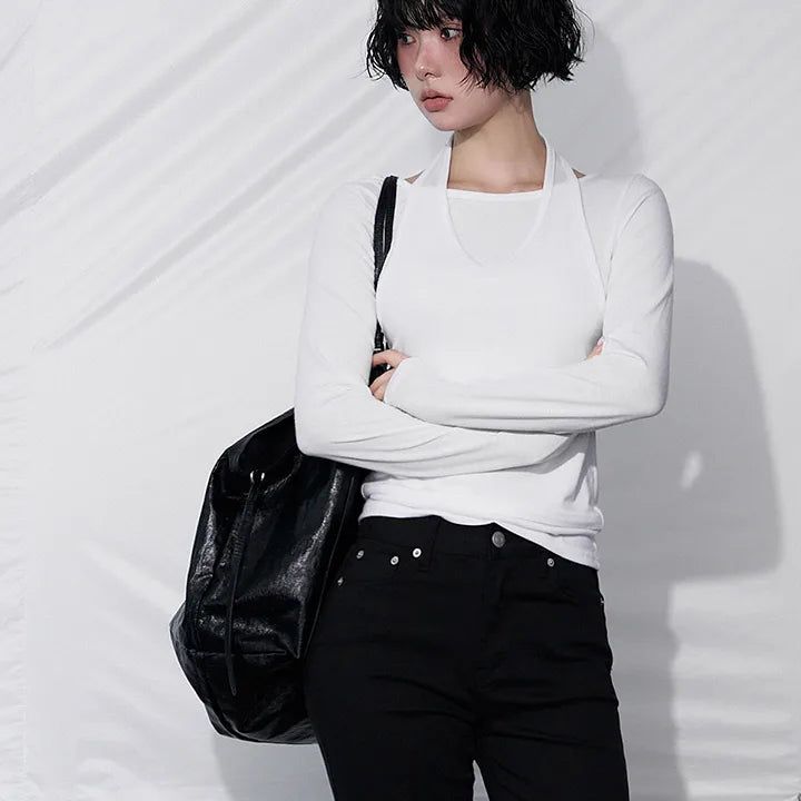 [Ijent] Leather Belt Big Shoulder Bag - 3 Colors