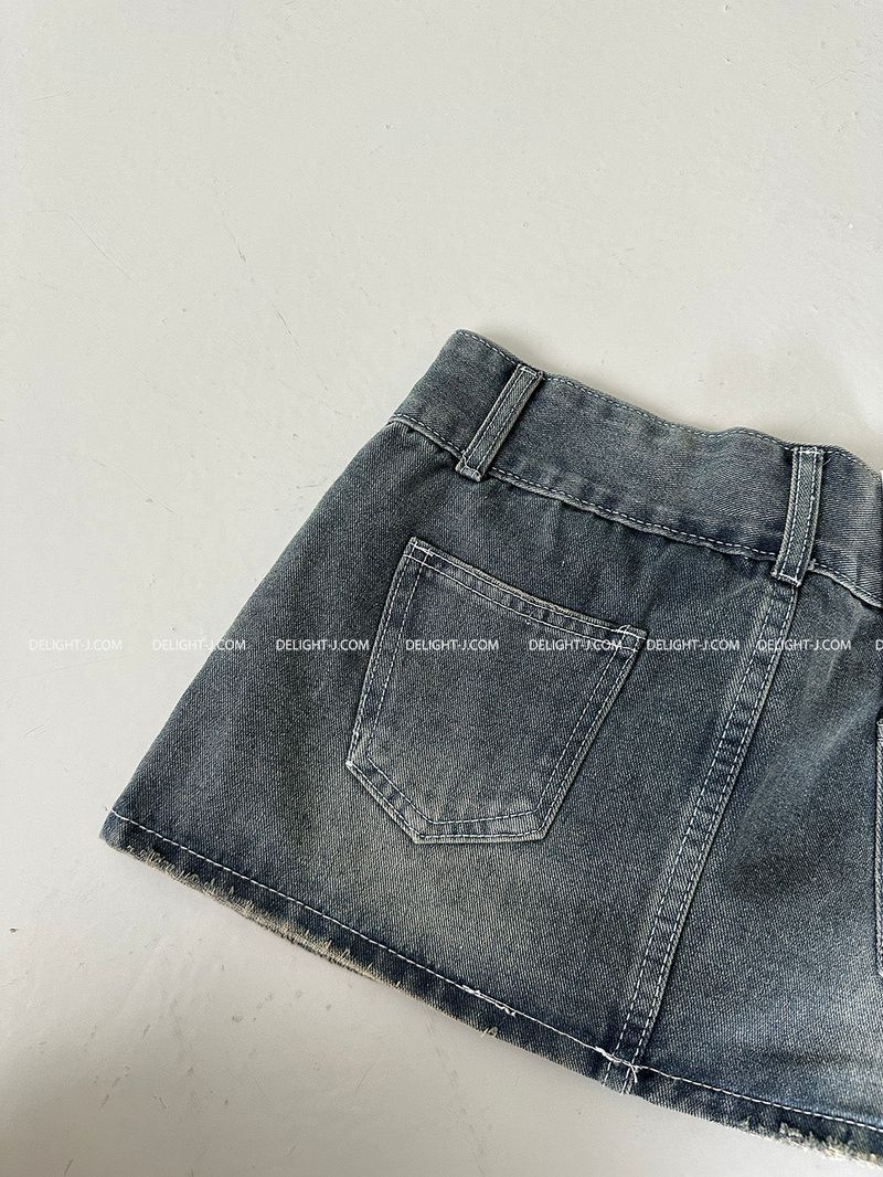 Cutting Lowrise Denim Miniskirt