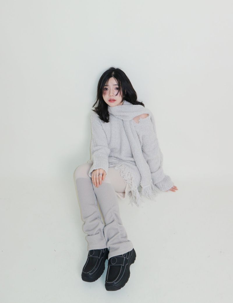 Puddle Demoor Tester Damage Long-Sleeved Knitwear Dress (Muffler Set)