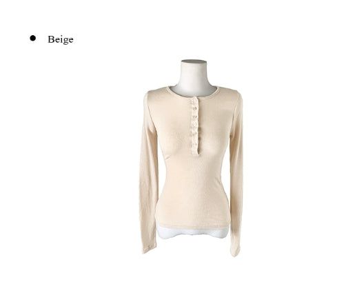Doa Wool Button Slim Long Sleeve T-Shirt