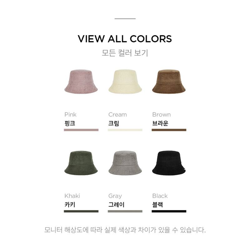 Wide Corduroy Label Bucket Hat Gray