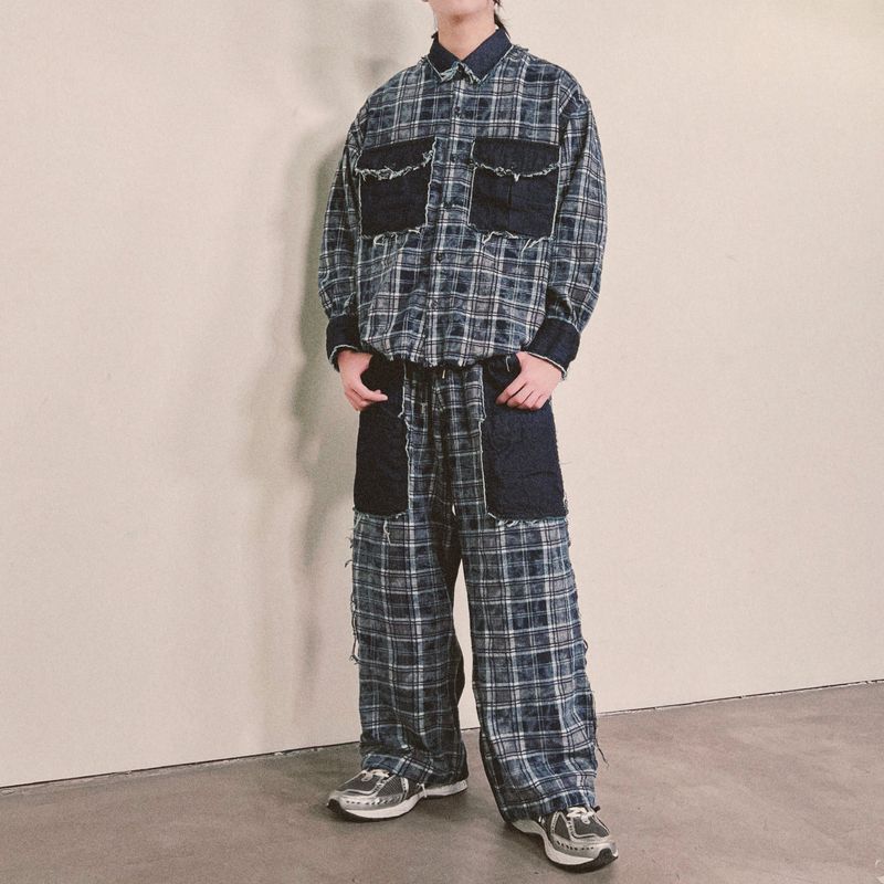 grunge burner check pants_blue