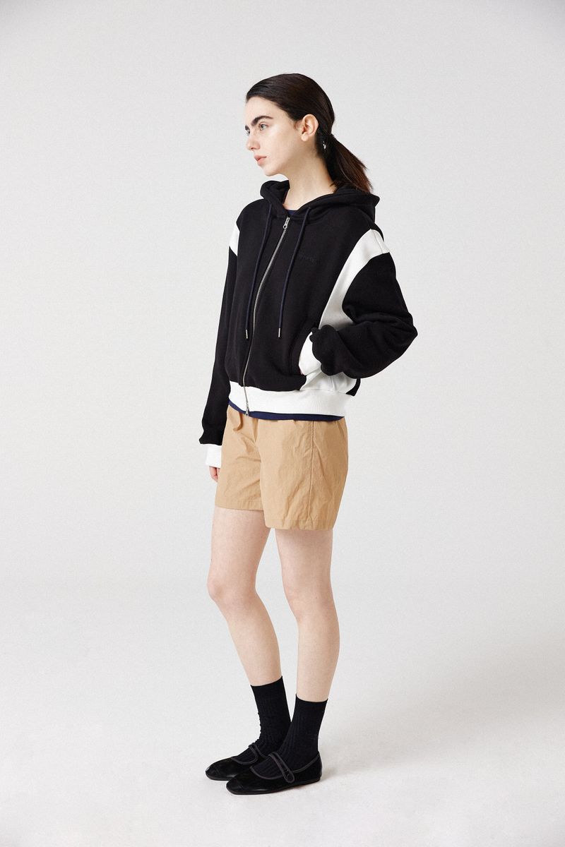 side-rib zip-up hoodie_black/white