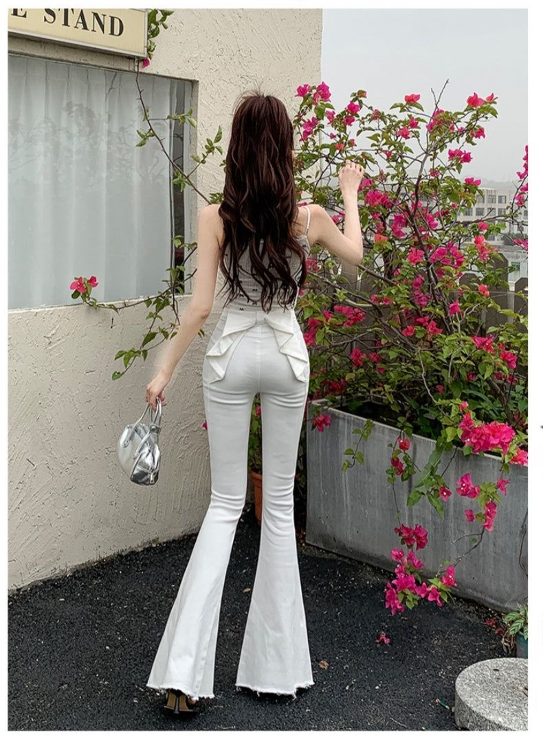 Ribbon Detail Denim Flare Pants