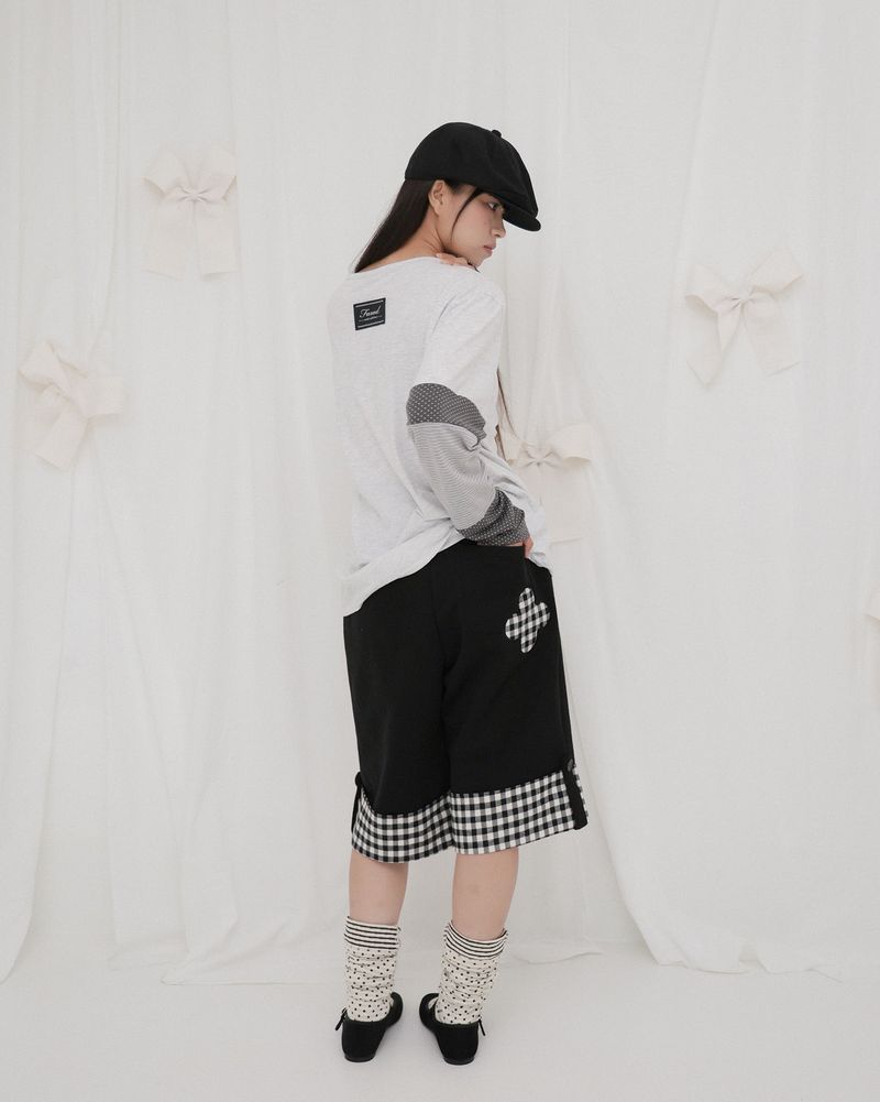 CHECK FOLDING BERMUDA SWEATPANTS