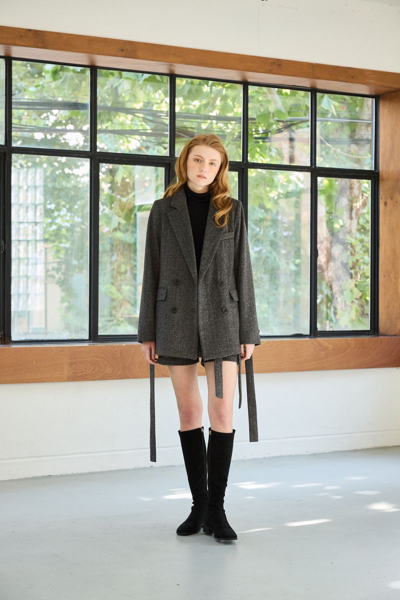 CLASSY HERRINGBONE WOOL JACKET / CHARCOAL