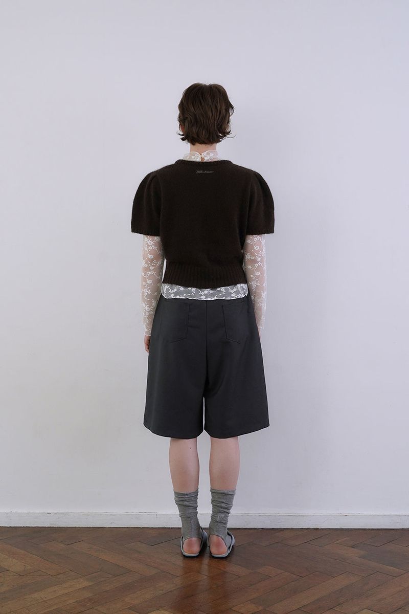 Puff raccoon half knit_brown