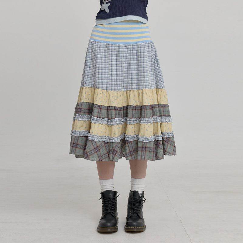 Mix Pattern Midi Skirt
