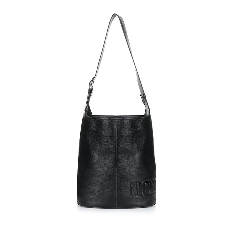 NICOLE LEATHER BUCKLE BUCKET BAG_BLACK