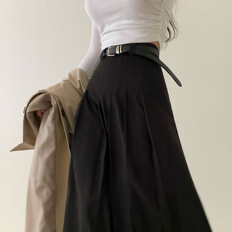 [Belt set/Recommended!] Rose Pleated Long Skirt