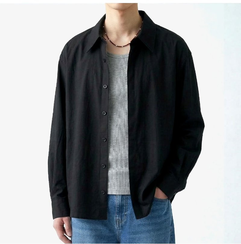 Overfit Stretch Crop Shirt Black