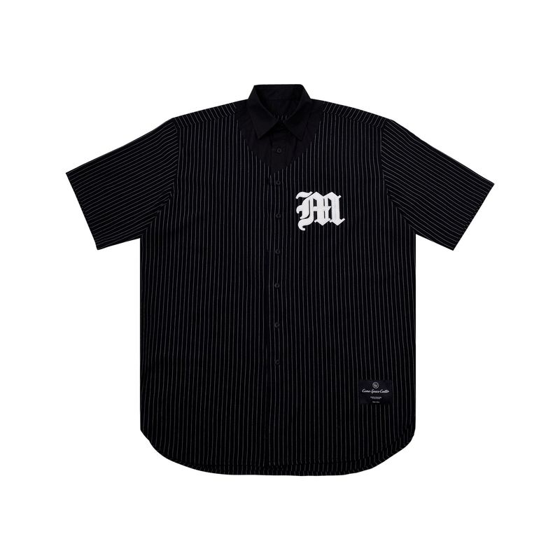 C.O.M.E（シーオーエムイー）の「[UNISEX] Logo Applique Linen-Blend Baseball Shirt (Black)（Tops）」
