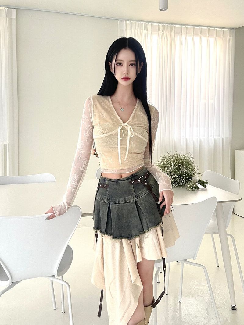 Seow（ソウ）の「1422. Lace ribbon see-through T (2color)（Tops）」