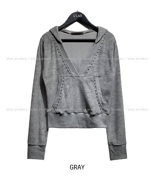 Pie Terry Stud Deep V Hoodie