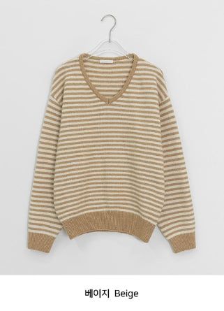 Ttet Stripe Wool V-Neck Knit