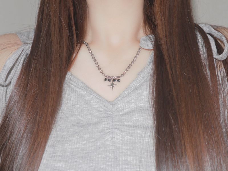 black double ribbon twinkle necklace