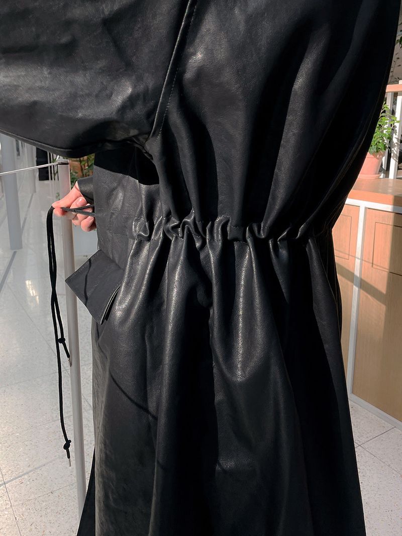 ASCLO Vegan Leather Mac Coat (2color)