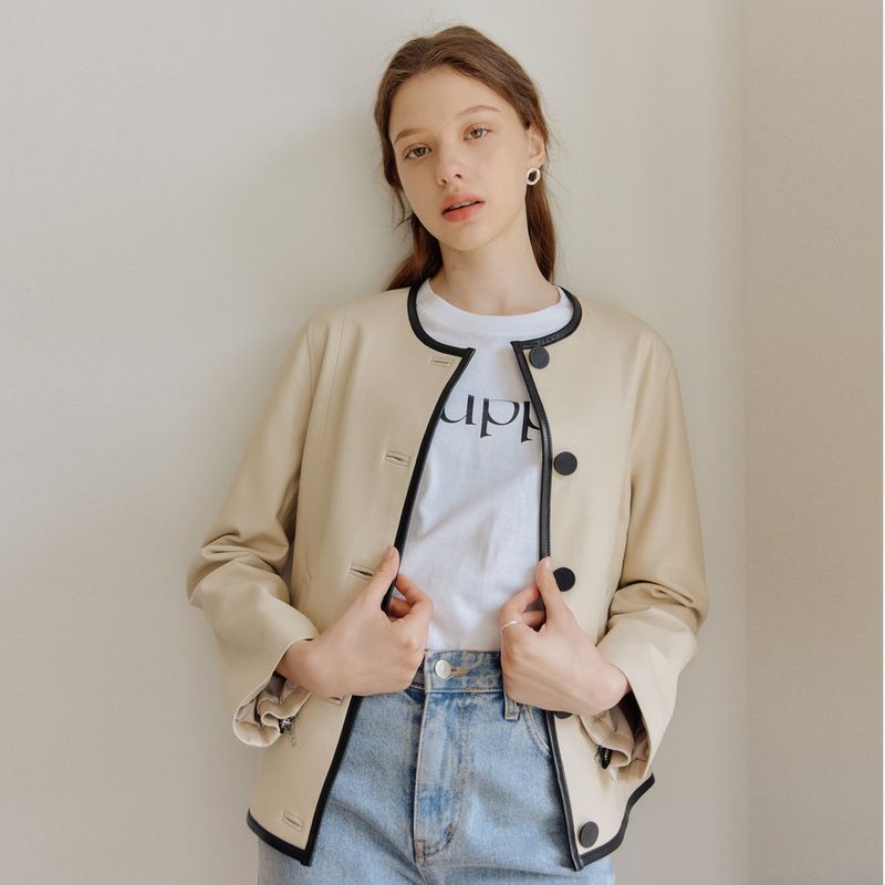 ラインラムスキンジャケット / LINE LAMBSKIN JACKET_IVORY