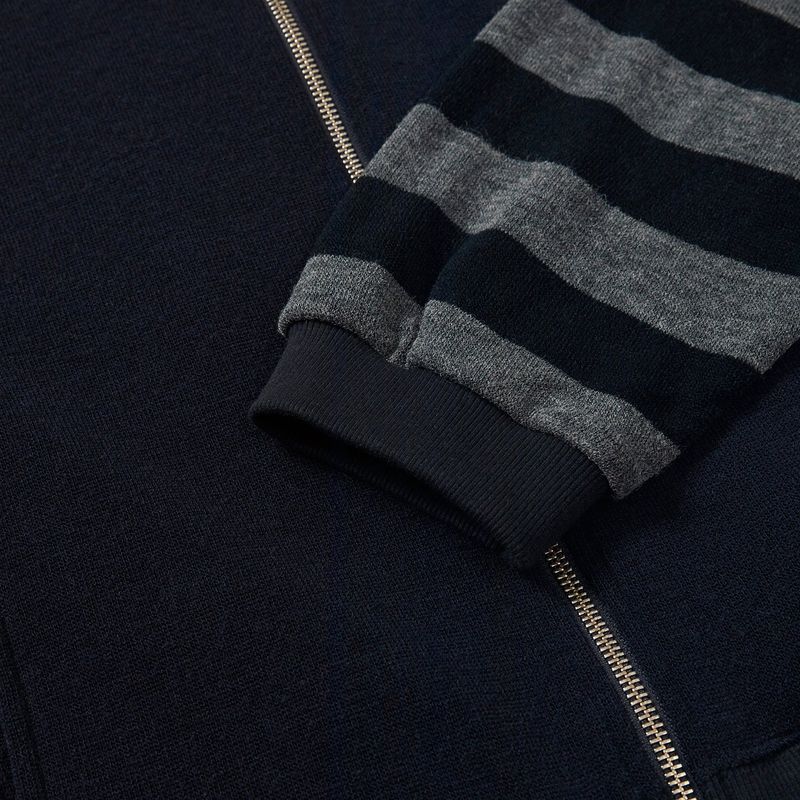 Stripe knit zip-up jacket / Navy