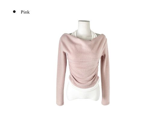 Lance Shirring Halter Drape Off-Shoulder Knit