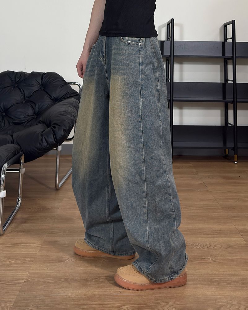 Mech side tuck wide denim pants