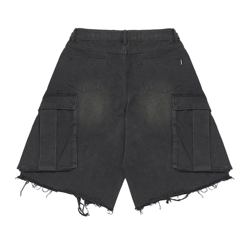 Dirty wide bermuda pants_Denim black