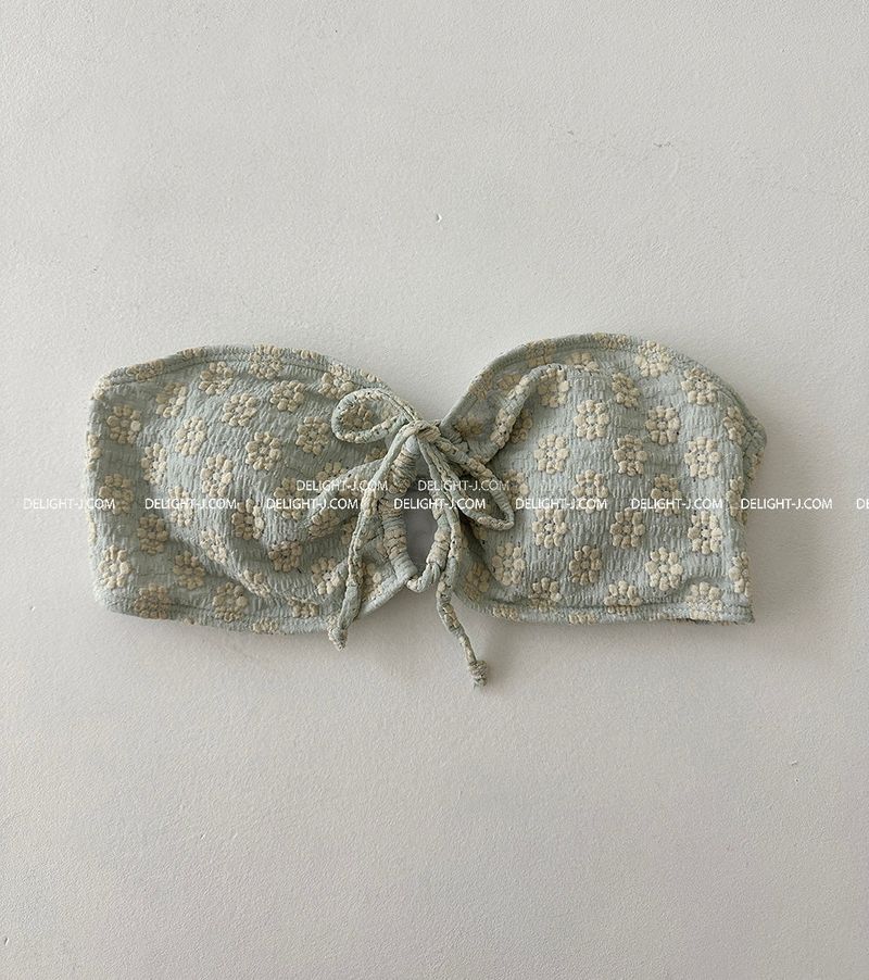 Flower embroidered tube top bikini