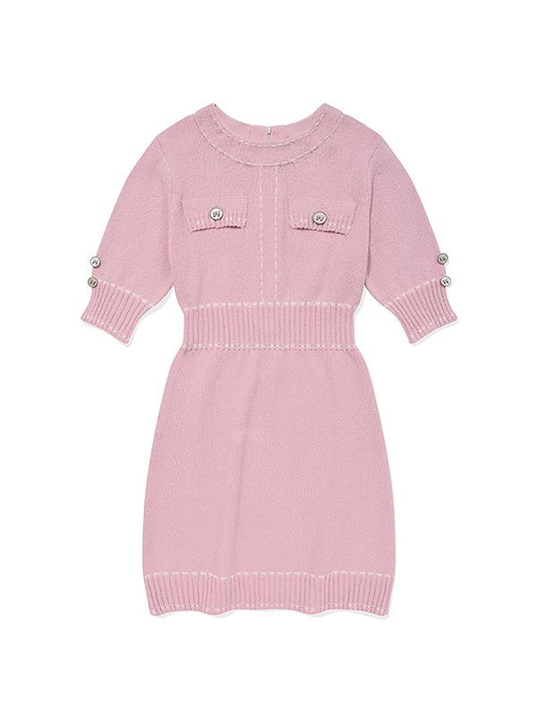 KIRSH（キルシー）の「COLOR STITCH POINT KNIT DRESS [SALMON]（Dresses）」
