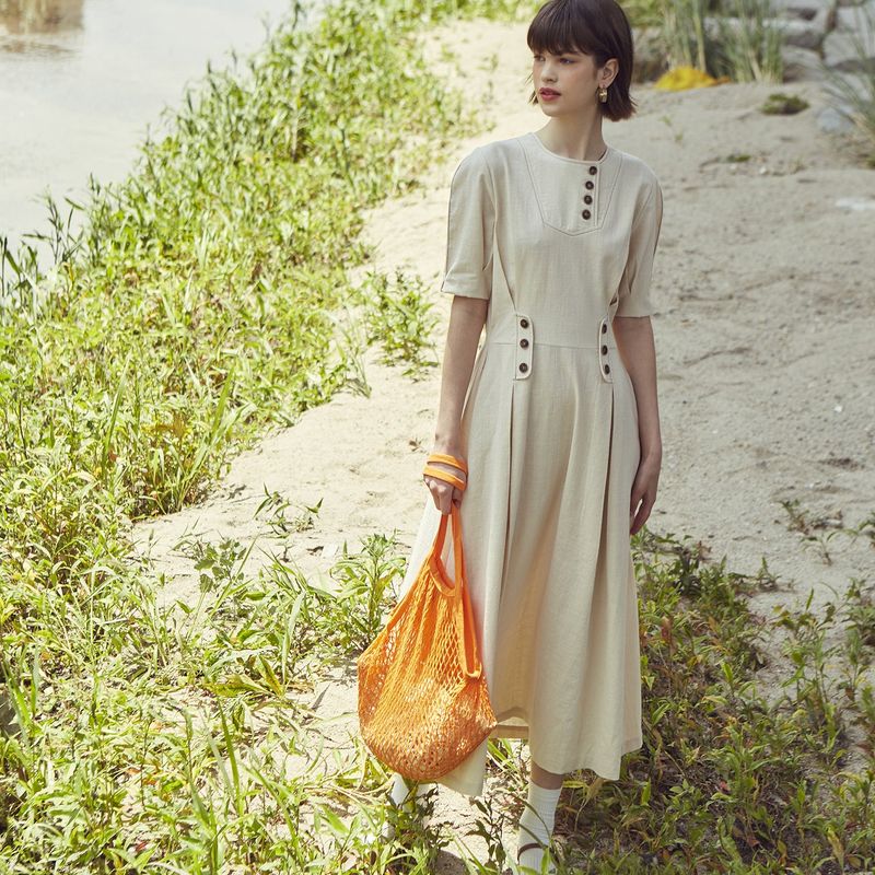 [LINE] Button Point Puff Dress