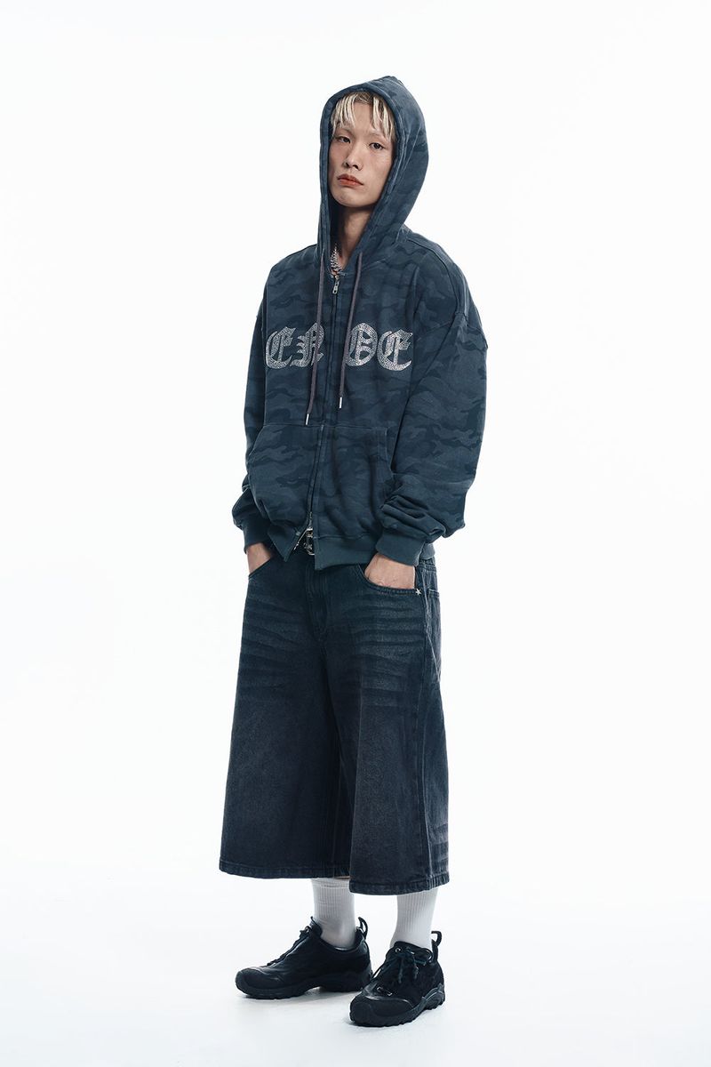 Rhinestone Camo Hoodie - CHARCOAL