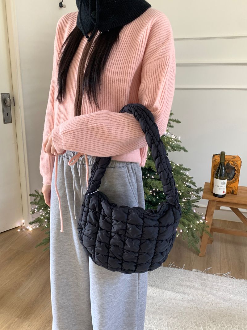 LB wool color combination ribbed string knit zip-up