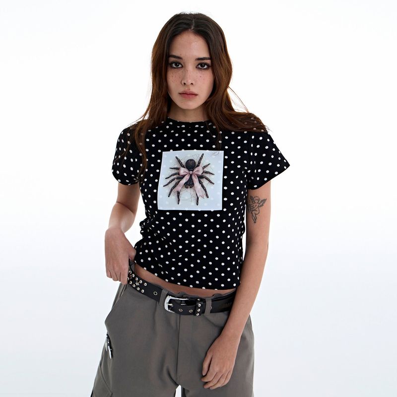 MNMPAIR（ミニマルペア）の「Polka Dot Spider Tee [Black]（Tops）」