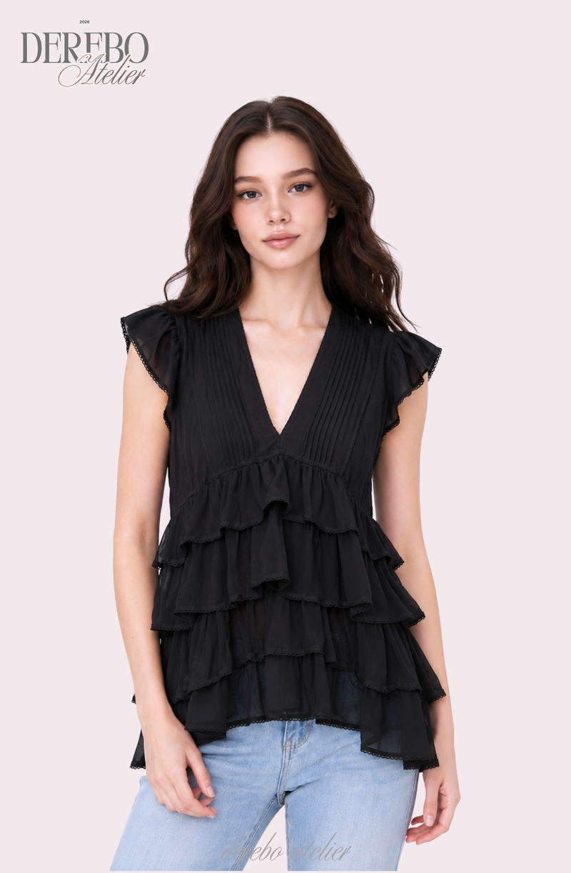 Lady Frilled Chiffon V Blouse