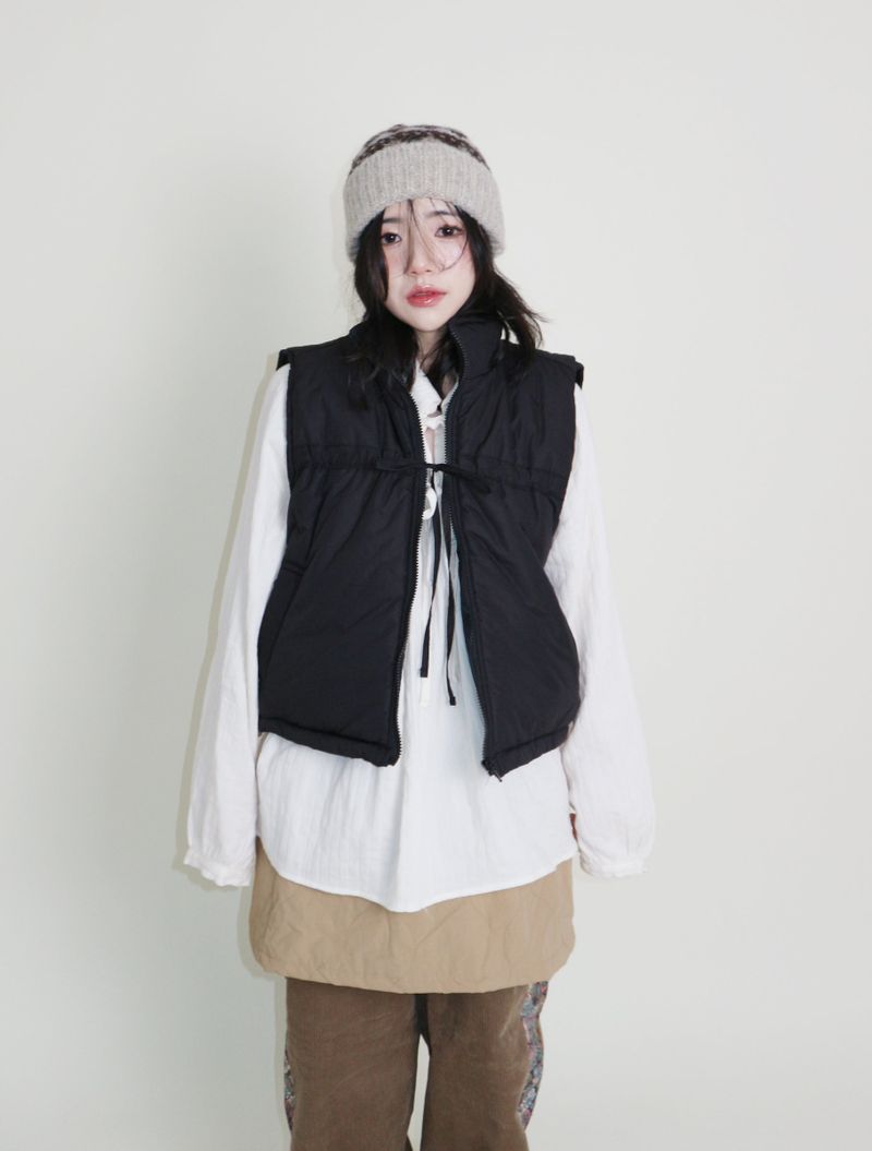 Teddy Ribbon Knot High Neck Cropped Padded Vest (6 ounces)