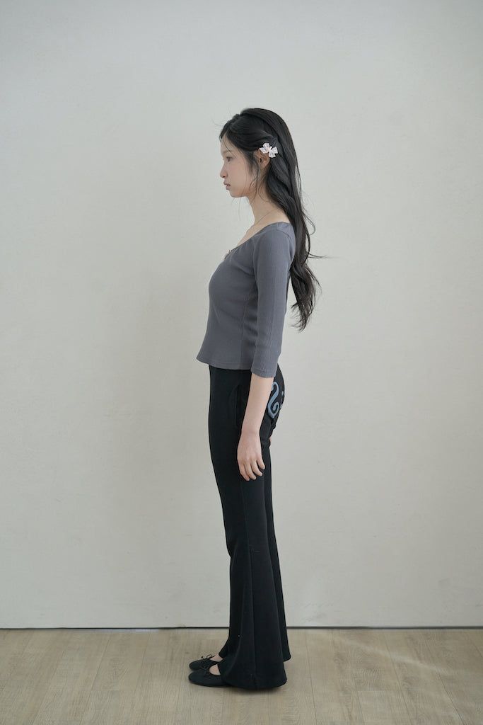 バタフライポイントシャーリングトップス - dark grey