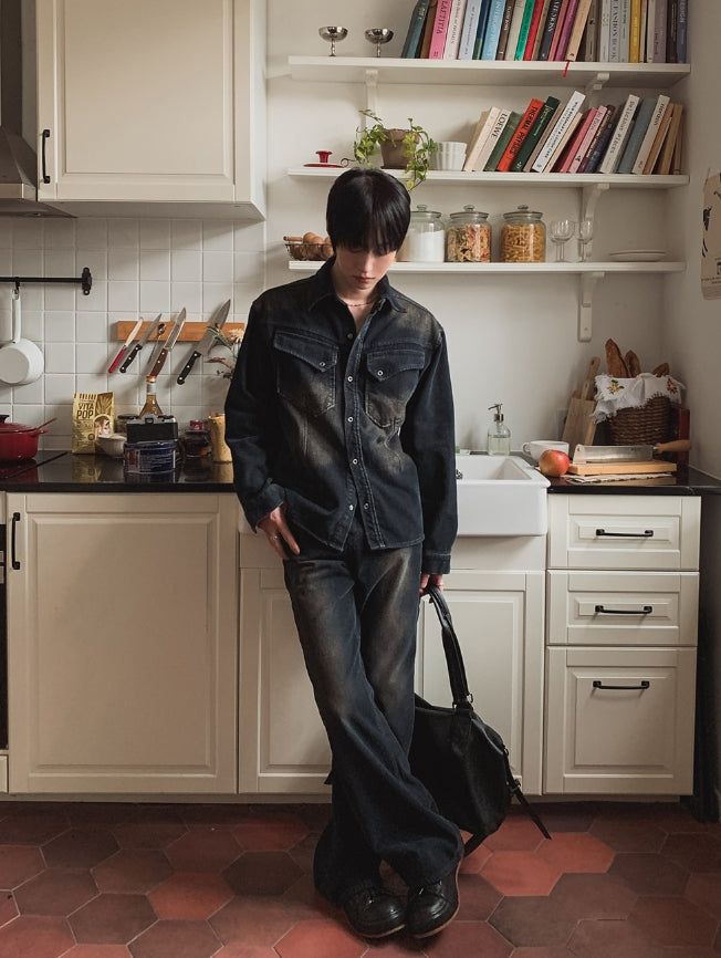Fracture Bootcut Brushed Denim Pants