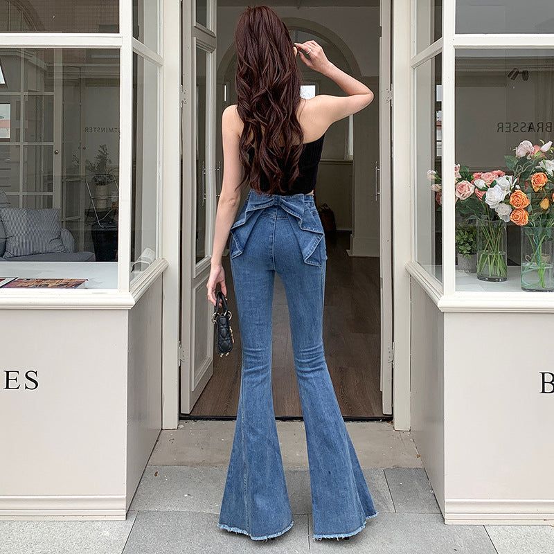 Ribbon Detail Denim Flare Pants