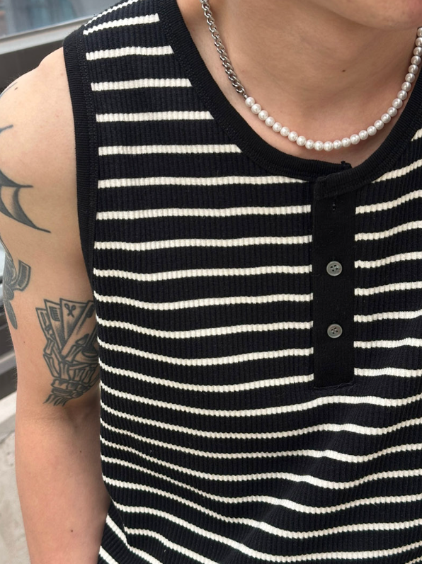 [S/S] Stripe henry neck sleeveless(3color)