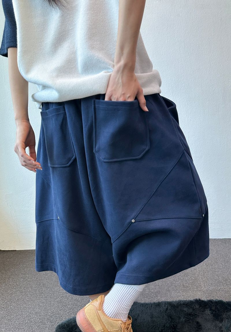 V Rivet Belt Keyring Balloon Bermuda Shorts 4color