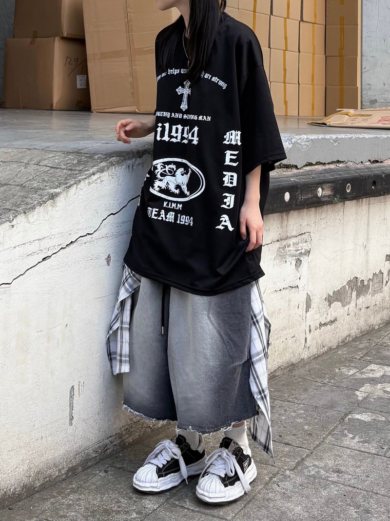 wrap check denim bermuda