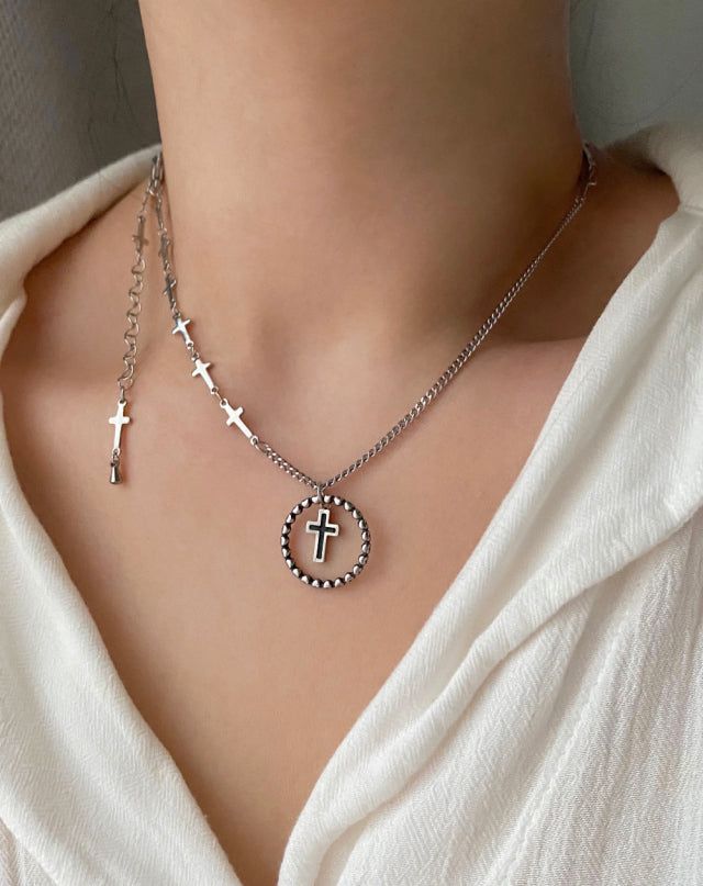 ky Coin Black Cross Two Way Necklace