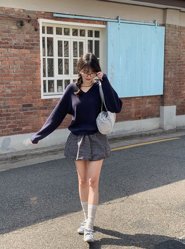 Again Basic Cotton Loose Fit V-neck Knit (5color)