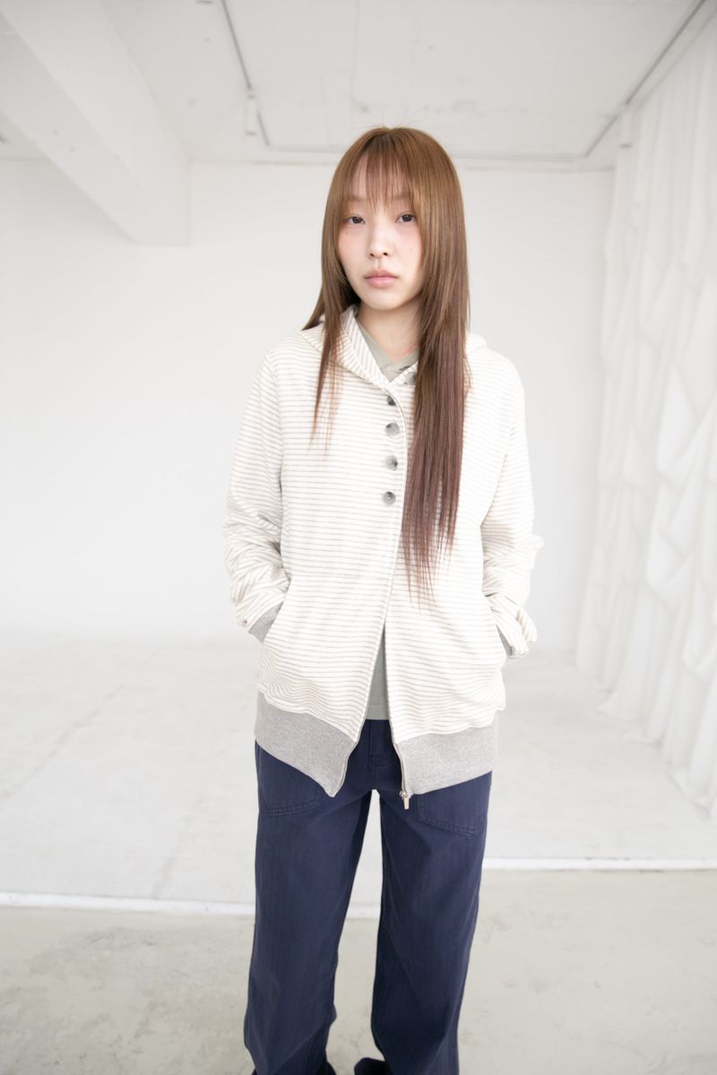 button twoway stripe hood zip-up(2colors)