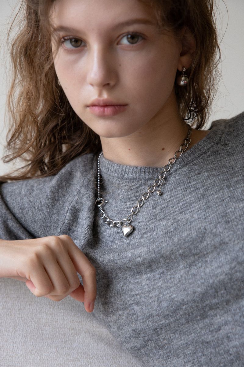 Heart pendant with bold mix chain necklace