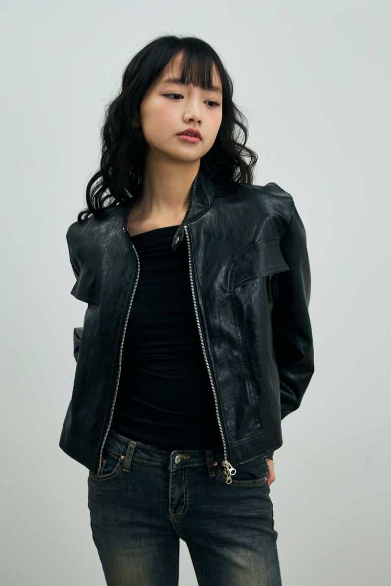 CLARI FAUX LEATHER JACKET / BLACK